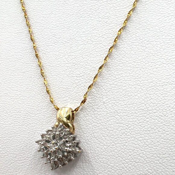 10K Gold Italy 20” Twisted Rope Chain w/ PGDA 10K Moissanite Cluster Pendant - Picture 2 of 16